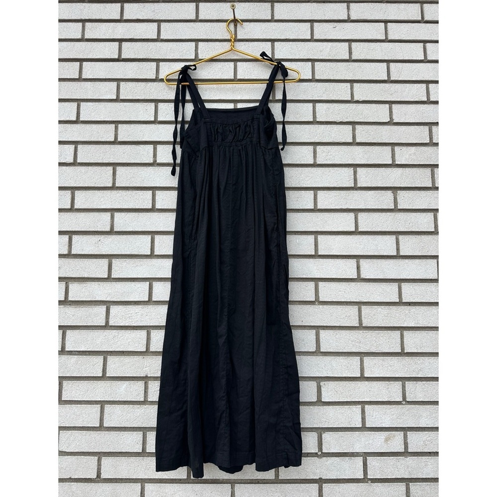 Old Navy Black Dobby Tie Shoulder Midi Dress Pockets Cotton S Coastal Boho - Picture 4 of 13